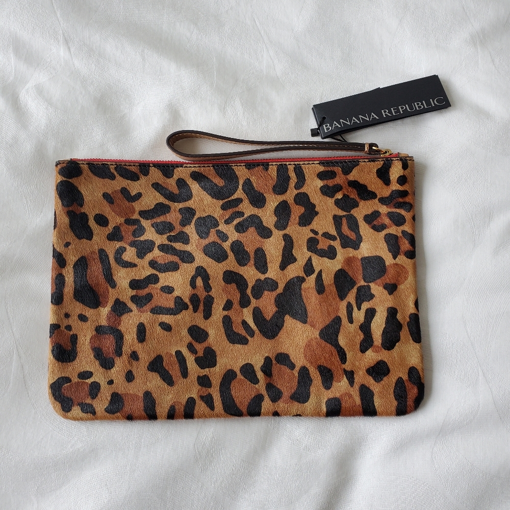 Banana Republic Leopard Print Calf Hair Clutch